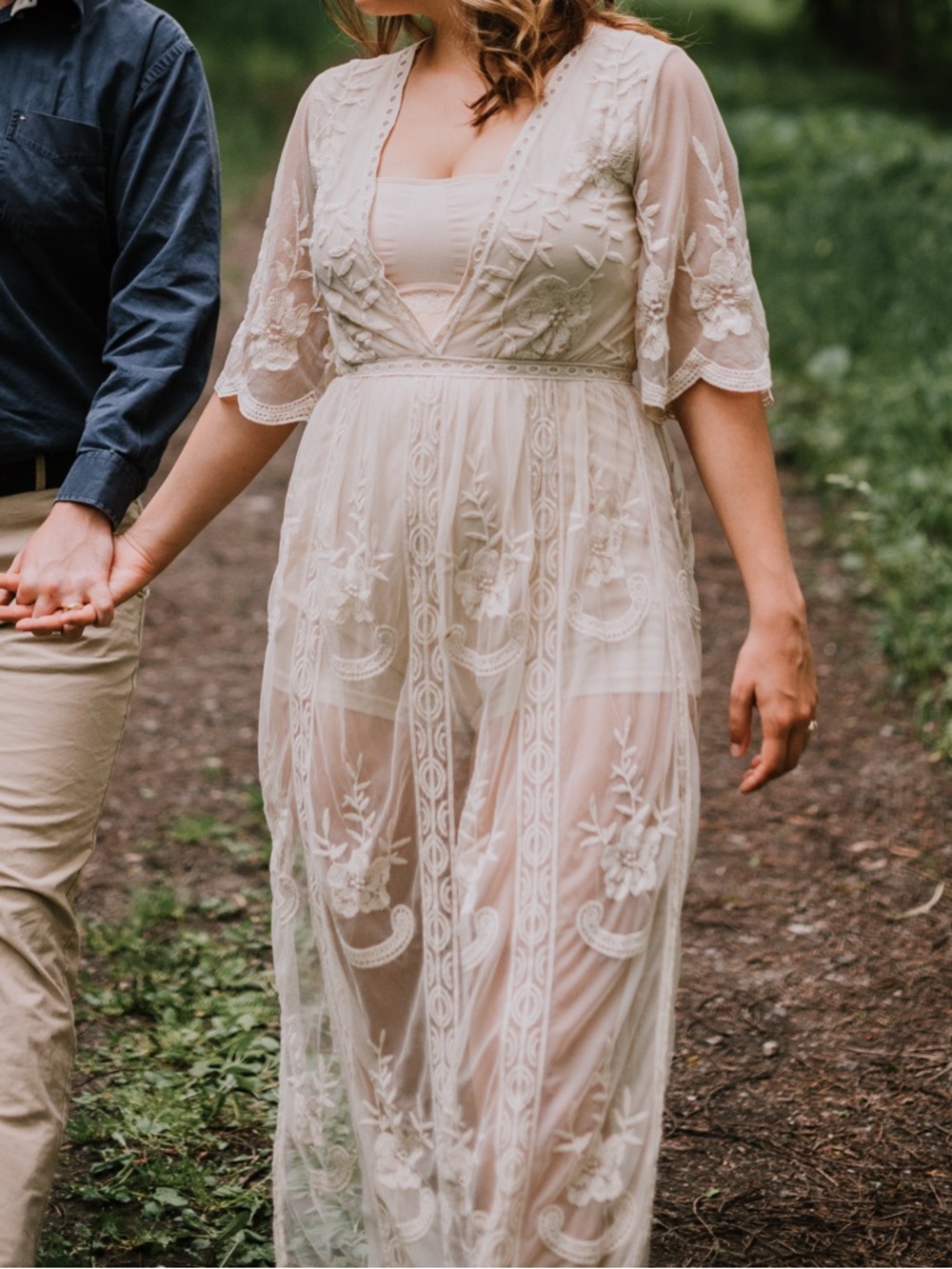 Wishlist Sheer Embroidered Cream Maxi Dress Romper